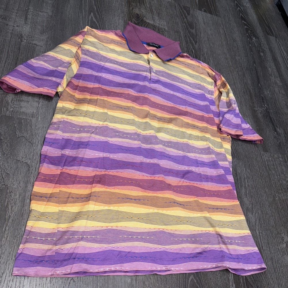 VTG St. Croix Men's L Geometric Print Cotton Polo Shirt Jacquard Striped